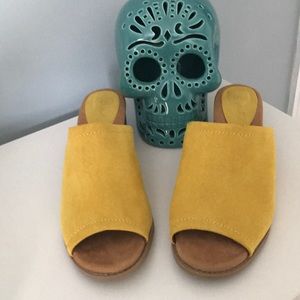 Qupid stacked heel yellow mule
